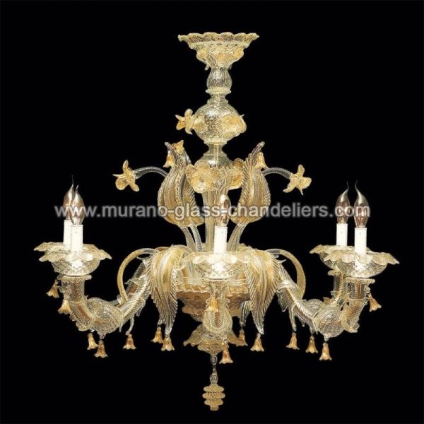 【MURANO GLASS CHANDELIERS】イタリア・ヴェネチアンガラスシャンデリア6灯「VALERIA」（W900×H850mm）