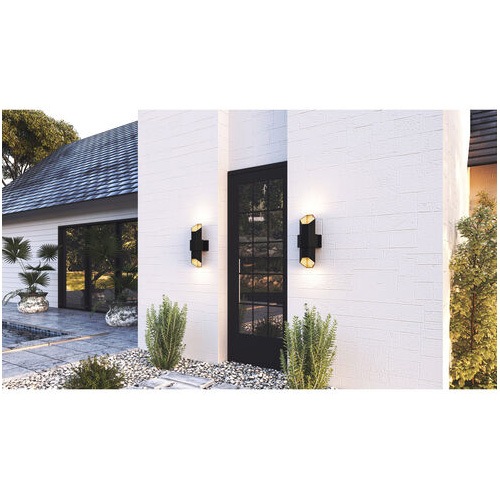 【QUOIZEL】アメリカ・デザイン照明 アウトドア LEDウォールライト「Chasm」ブラック×ゴールド（W170×D120×H380mm）