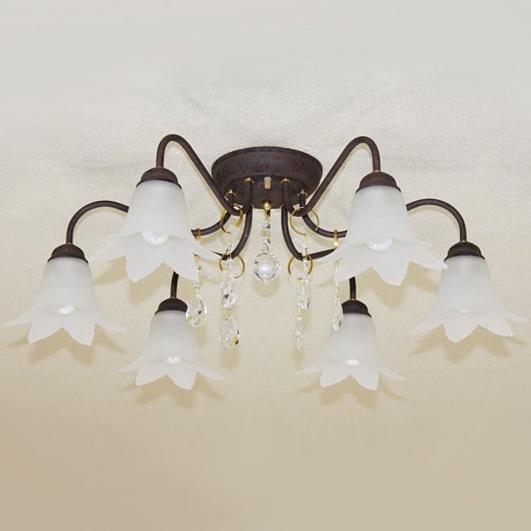 イタリア製ガラスシェードシーリングシャンデリア 6灯(W700