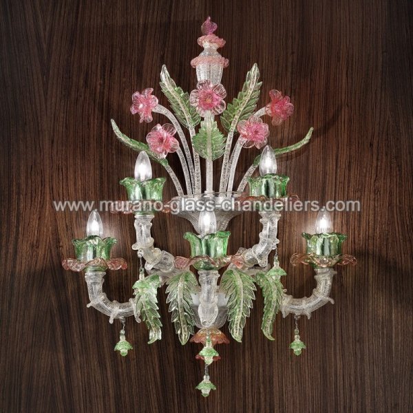 【MURANO GLASS CHANDELIERS】イタリア・ヴェネチアンガラスウォールライト5灯「INES」（W500×D350×H900mm）