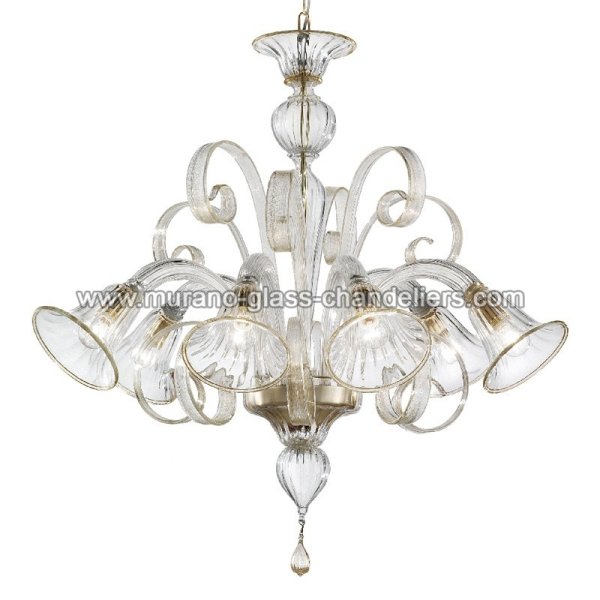【MURANO GLASS CHANDELIERS】イタリア・ヴェネチアンガラスシャンデリア6灯「VENEZIA」（W800×H800mm）