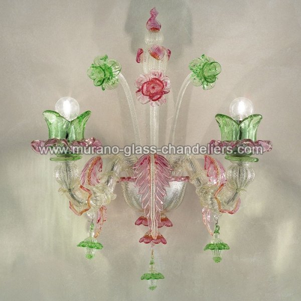 【MURANO GLASS CHANDELIERS】イタリア・ヴェネチアンガラスウォールライト2灯「INES」(W450×D300×H500mm)