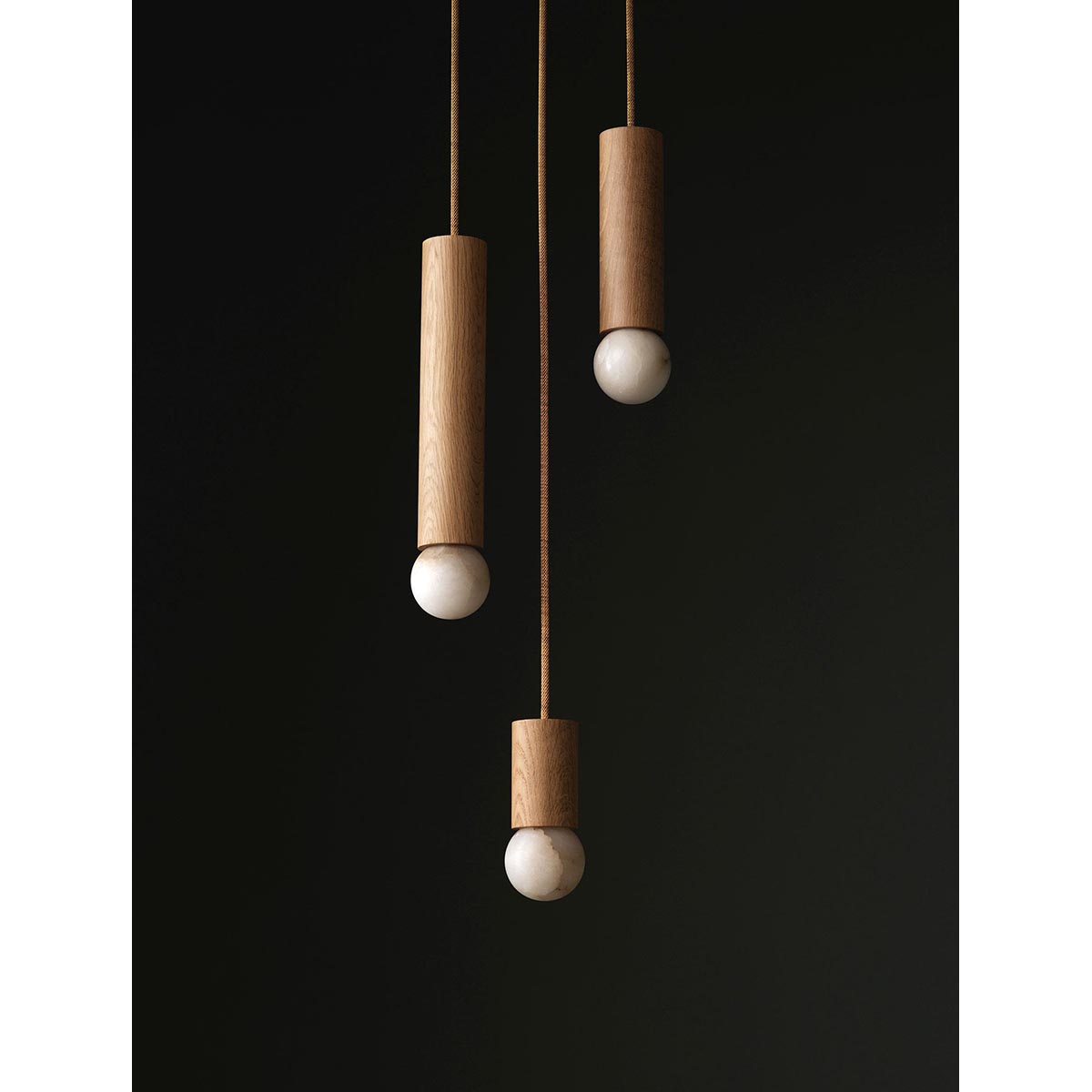 【ALLIED MAKER】 アメリカ・インテリア照明「Wood Cylinder 3」ペンダントライト 3灯 カスタムカラー (W274×D127mm)