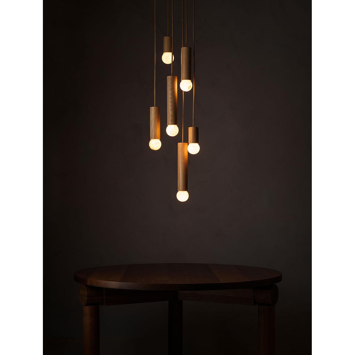 【ALLIED MAKER】 アメリカ・インテリア照明「Wood Cylinder 6」ペンダントライト 6灯 カスタムカラー (W356×D242mm)