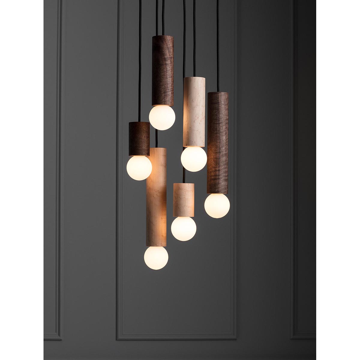 【ALLIED MAKER】 アメリカ・インテリア照明「Wood Cylinder 6」ペンダントライト 6灯 カスタムカラー (W356×D242mm)