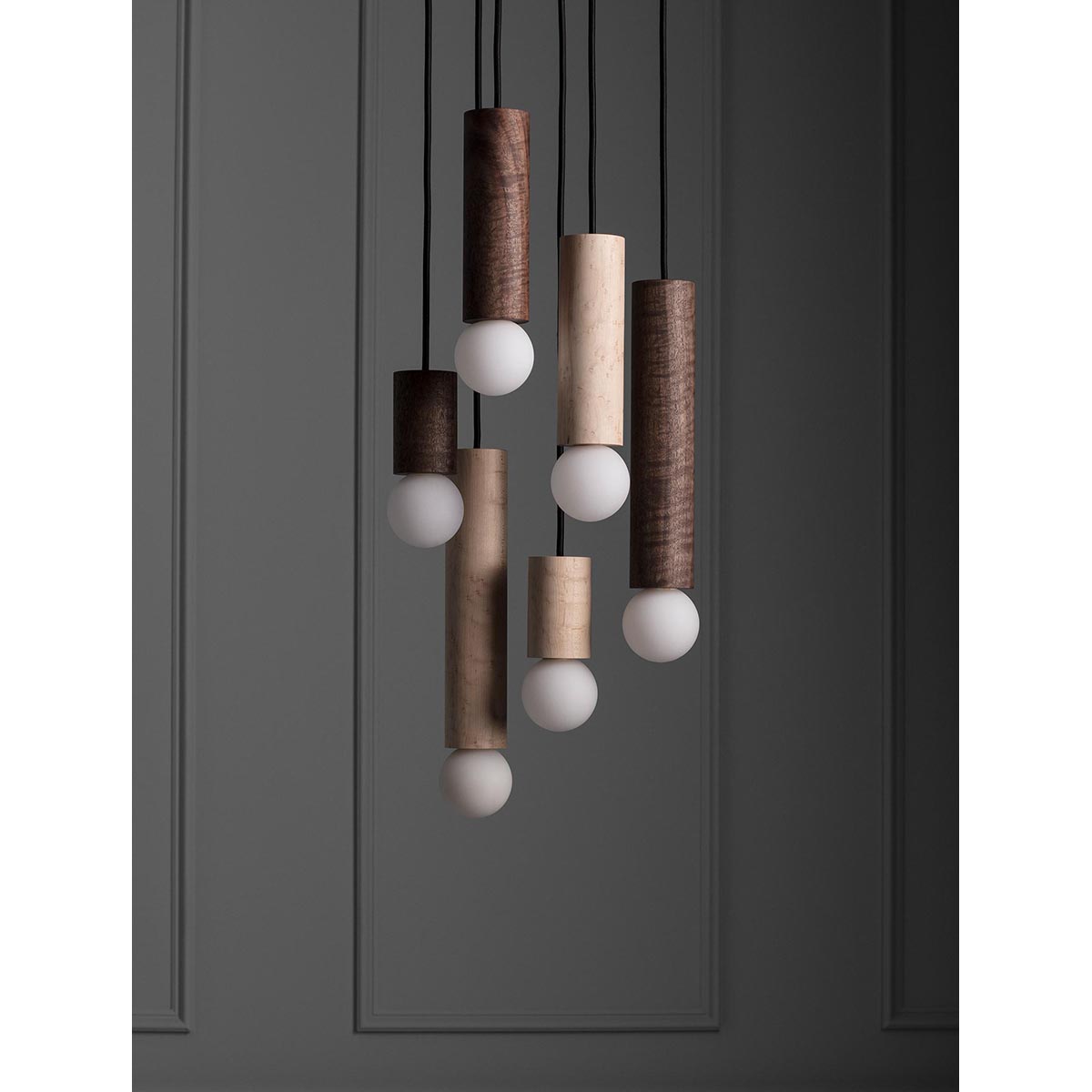 【ALLIED MAKER】 アメリカ・インテリア照明「Wood Cylinder 6」ペンダントライト 6灯 カスタムカラー (W356×D242mm)