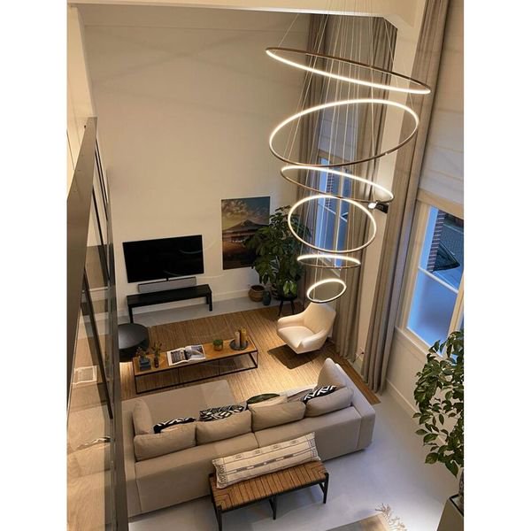 【MARETTI】オランダ・LEDフープ型ペンダントライト「LUXURY RINGS」7灯  BRASS（W2800×H1200-1500mm）