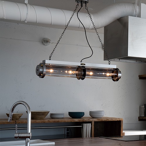 【HERMOSA】ペンダントライト「CYLINDER LAMP」4灯・シルバー（W804×H160mm）