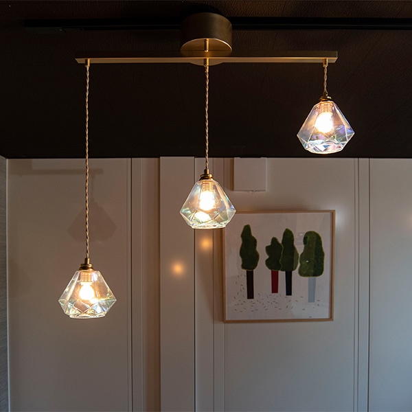 デザイン照明 ガラスシェードペンダントライト 3灯（W700×H130mm
