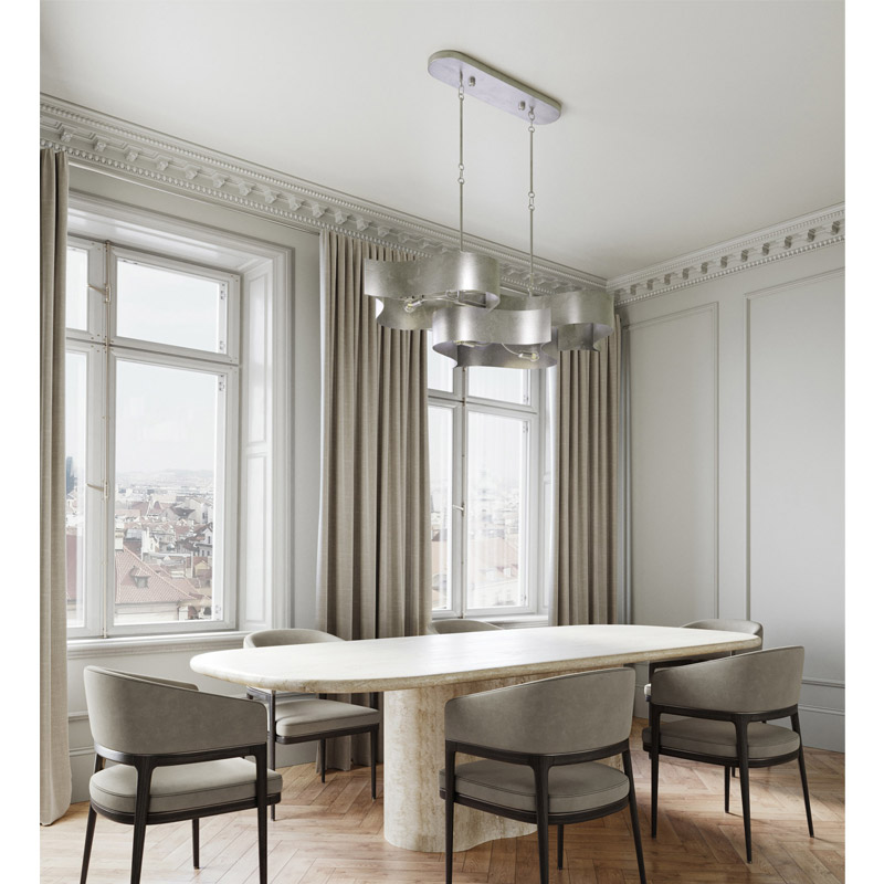 【CURREY】アメリカ・シーリングシャンデリア 6灯「Grand Lotus」シルバー（W1282×D596×H336mm）