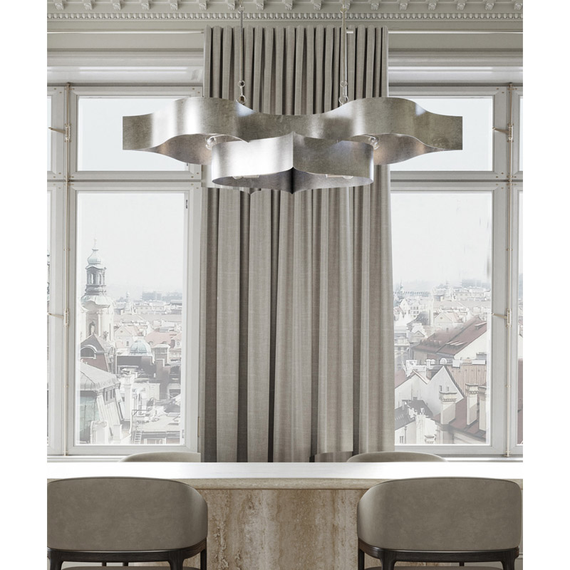 【CURREY】アメリカ・シーリングシャンデリア 6灯「Grand Lotus」シルバー（W1282×D596×H336mm）