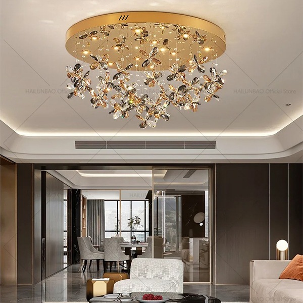 デザイン照明 クリスタルシーリングライト ゴールド（φ600／800