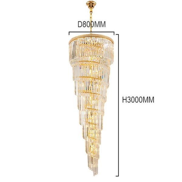 円型吹き抜け・スパイラルクリスタルシャンデリア  ゴールド （φ550～1000×H1000～4000mm）