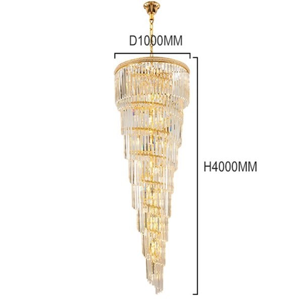 円型吹き抜け・スパイラルクリスタルシャンデリア  ゴールド （φ550～1000×H1000～4000mm）