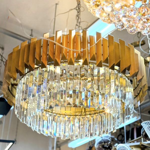 【1台在庫有！】【特注製作】モダンクリスタルシャンデリア8灯ゴールド(φ864×H450mm)