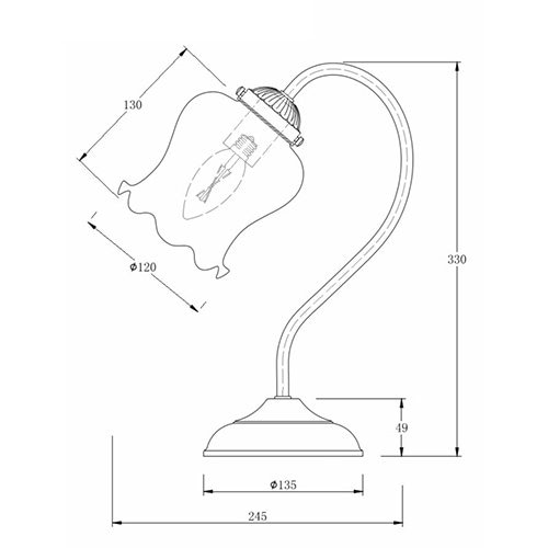 タッチセンサー３段階調光 ガラスシェードテーブルランプ1灯・アンティークゴールド（W245×H330mm）※白熱電球専用