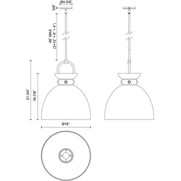 【Alora】アメリカ  デザイン照明ペンダントライト 「Waldo」 1灯 マットブラック/オパール（W458×H553mm）