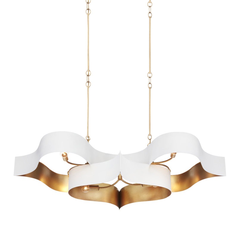 【CURREY】アメリカ・シーリングシャンデリア 6灯「Grand Lotus」ホワイト×ゴールド(W1282×D596×H336mm)