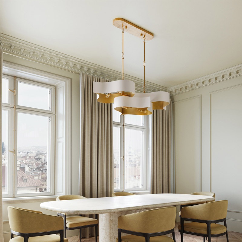 【CURREY】アメリカ・シーリングシャンデリア 6灯「Grand Lotus」ホワイト×ゴールド(W1282×D596×H336mm)