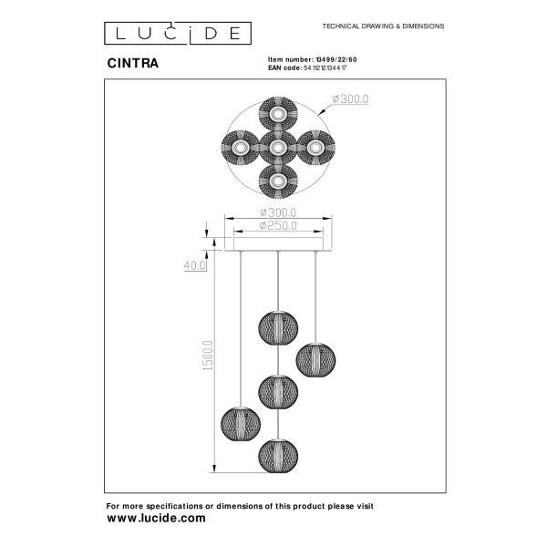 【LUCIDE】ベルギー ペンダントライト「CINTRA」Transparant（φ320×H98mm）