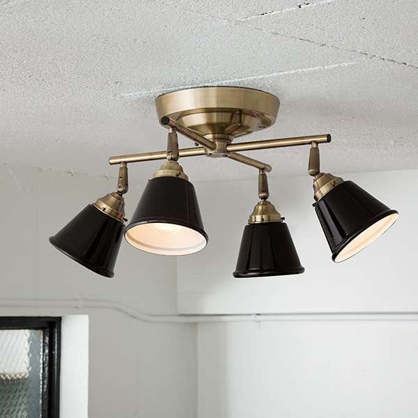 シーリングシェードランプ「ダイナー4クロスシーリング」4灯ゴールド(W465mm)