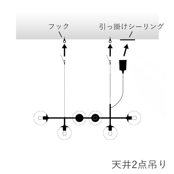 デザイン照明 「Globe 6」ガラスボールペンダントライト ブラック (W1070×D440×H320mm)