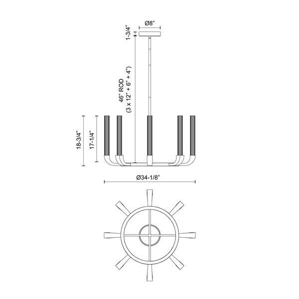 【Alora】アメリカ  デザイン照明 「Flute」 8灯 ブロンズ（W867×H477-1274mm）