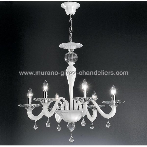 【MURANO GLASS CHANDELIERS】イタリア・ヴェネチアンガラスシャンデリア6灯「CABIRI」（W760×H640mm）