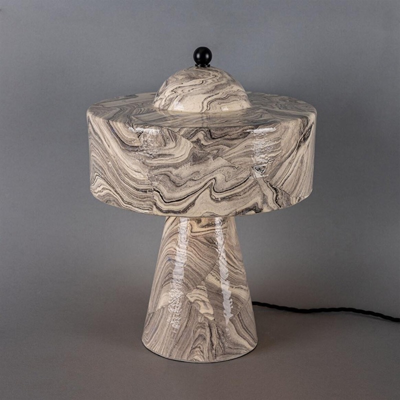 【Mullan】アイルランド「Seville-Ceramic Mid-Century Modern」テーブルライト 3灯 マーブル（D280×H400mm）