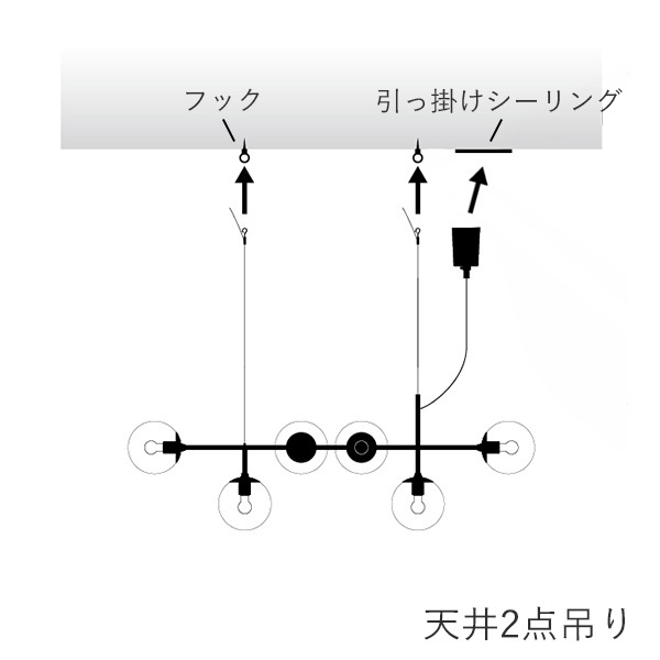 デザイン照明 「Globe 6」ガラスボールペンダントライト ブラック （W1070×D440×H320mm）