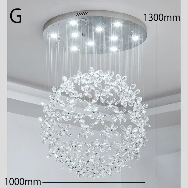 デザイン照明 フラワーボールクリスタルシャンデリア シルバー（φ400～1000ｍｍ×H700～1300ｍｍ）