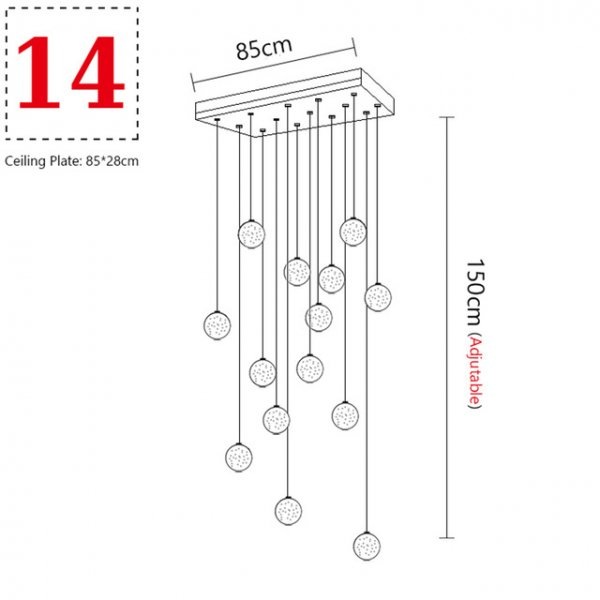 ガラスボールペンダントライト ３／５／7／14／26／36灯 （Φ100～W1100mm）