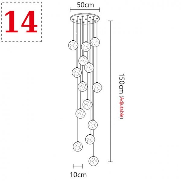 ガラスボールペンダントライト ３／５／7／14／26／36灯 （Φ100～W1100mm）