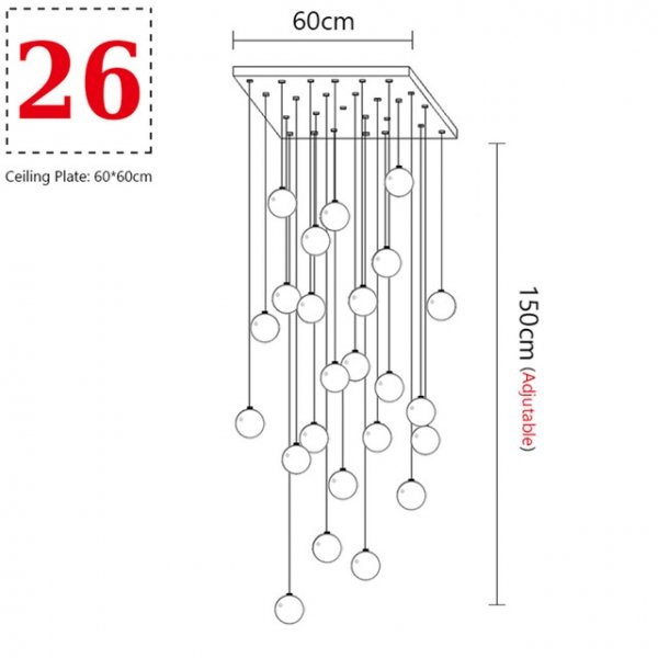 ガラスボールペンダントライト ３／５／7／14／26／36灯 （Φ100～W1100mm）