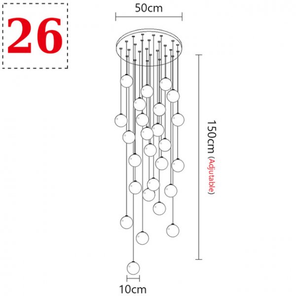 ガラスボールペンダントライト ３／５／7／14／26／36灯 （Φ100～W1100mm）