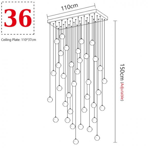 ガラスボールペンダントライト ３／５／7／14／26／36灯 （Φ100～W1100mm）