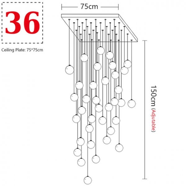 ガラスボールペンダントライト ３／５／7／14／26／36灯 （Φ100～W1100mm）