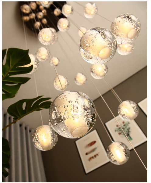 ガラスボールペンダントライト ３／５／7／14／26／36灯 （Φ100～W1100mm）