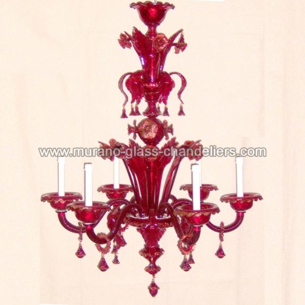 【MURANO GLASS CHANDELIERS】イタリア・ヴェネチアンガラスシャンデリア6灯「BENEDETTA」（W800×H1300mm）