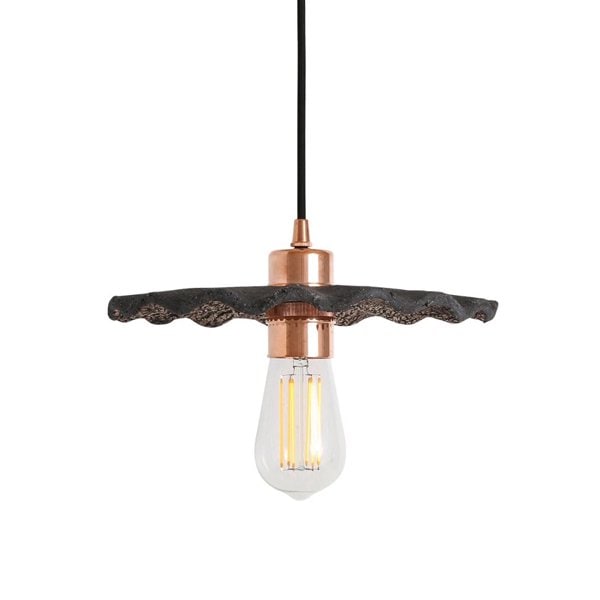 【Mullan】アイルランド・「KAPOK」オーガニックセラミックペンダントライト1灯・BLACK CLAY(W270×H95mm)