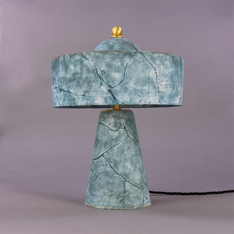 【Mullan】アイルランド「Seville-Ceramic Mid-Century Modern」テーブルライト 3灯ブルーアース（D280×H400mm）