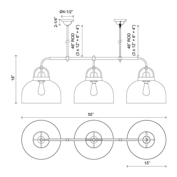 【Alora】アメリカ  デザイン照明シーリングライト 「Lancaster」 3灯 マットブラック（L512×W381×H458mm）
