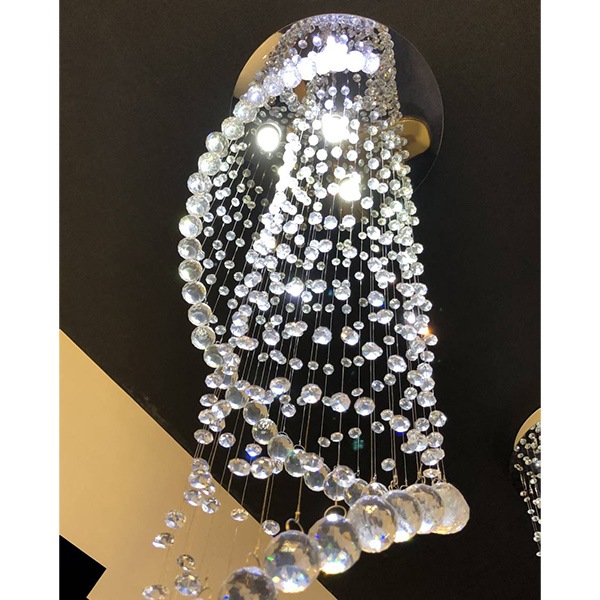 デザイン照明　クリスタルシーリングシャンデリア　4灯　クローム（φ400×H1400mm）