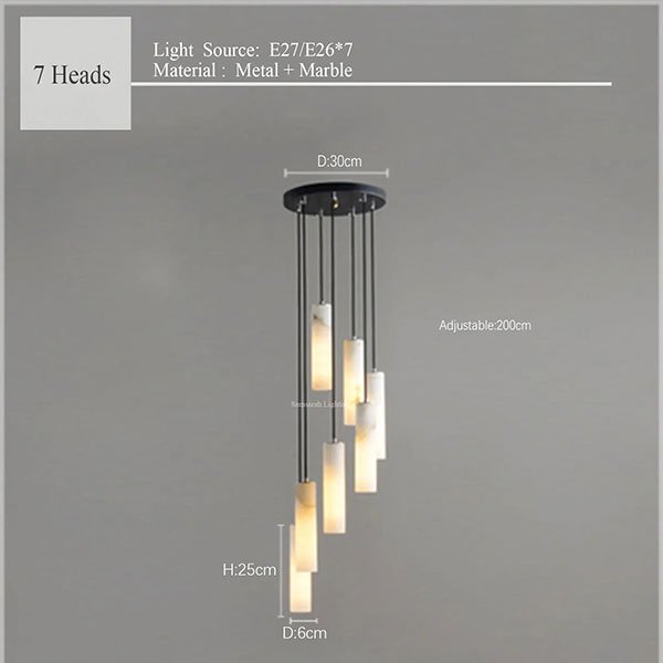 インテリア照明 大理石シェード LEDペンダントライト 7灯 ホワイト