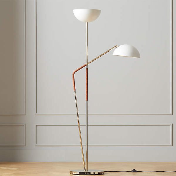 アメリカ・デザイン照明大理石ベース・シェードフロアライト「PAVO」2灯ホワイト（W710×D360×H1630mm）