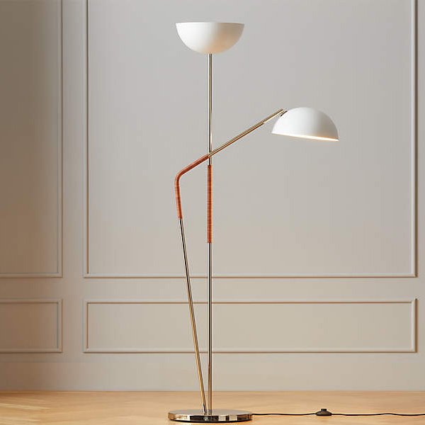 アメリカ・デザイン照明大理石ベース・シェードフロアライト「PAVO」2灯ホワイト（W710×D360×H1630mm）