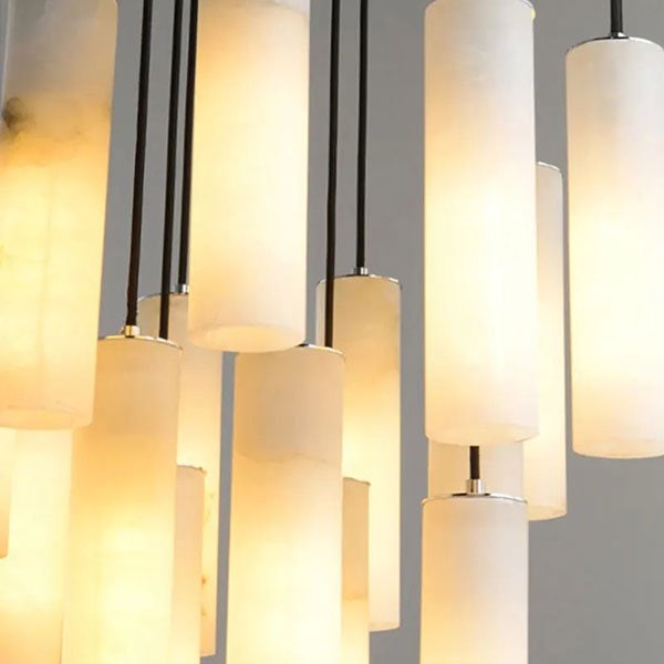 ※最終値下げ※ガラスと大理石　ランプ　照明 インテリア照明 大理石シェード LEDペンダントライト 9灯 ホワイト