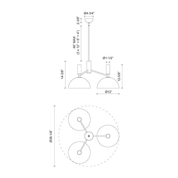 【Alora】アメリカ  デザイン照明 「Jude」 3灯 マットブラック（W969×H366mm）