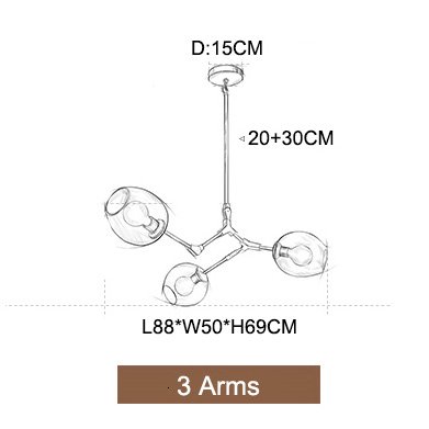 ガラスシェードペンダントライト3灯・ゴールドorブラック（L880×W500×H690mm)