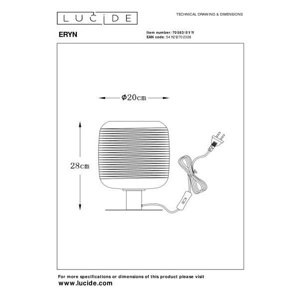 【LUCIDE】ベルギー デザイン照明 テーブルライト「ERYN」Silver 1灯（φ200×H280mm）